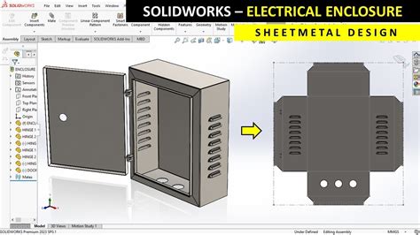 hinge on sheet metal box with perforated cover on solidworks|solidworks sheet metal frame.